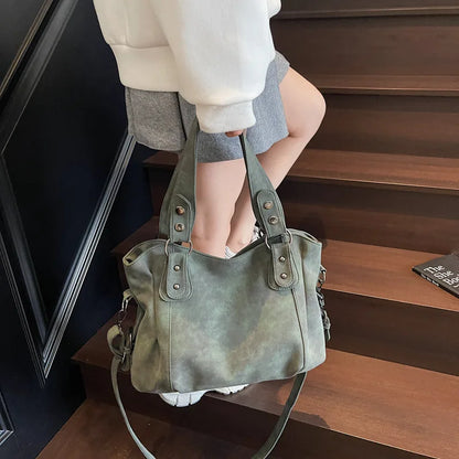 Vintage Tote Bag with Top Handle & Detachable Crossbody Strap