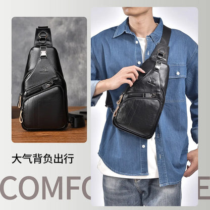 Top-Grain Cowhide Men S Chest Bag Retro Oil-Wax Cowhide Fashionable Genuine Leather Crossbody Chest