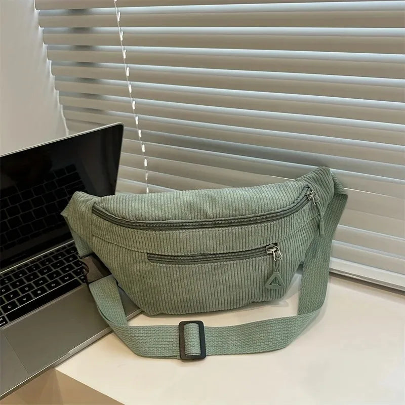 Corduroy Crossbody Chest Bag for Women – Adjustable Strap