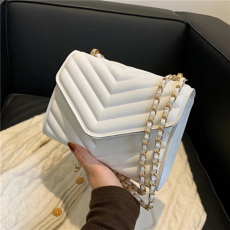 Quilted Chevron Chain Crossbody Bag – Women's Luxury Shoulder Purse