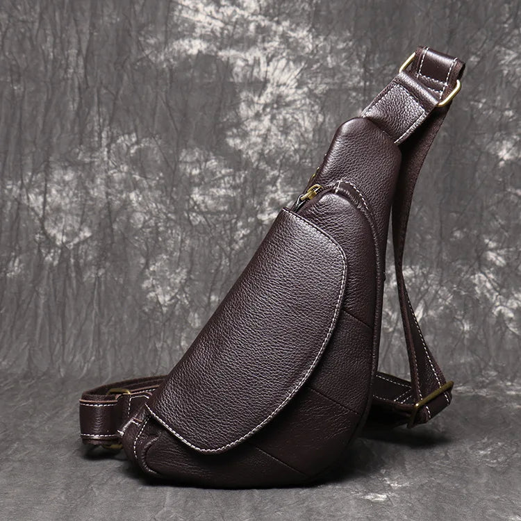 Men S Outdoor Casual Chest Bag Genuine Leather Personalized Single-Shoulder Crossbody Bag
