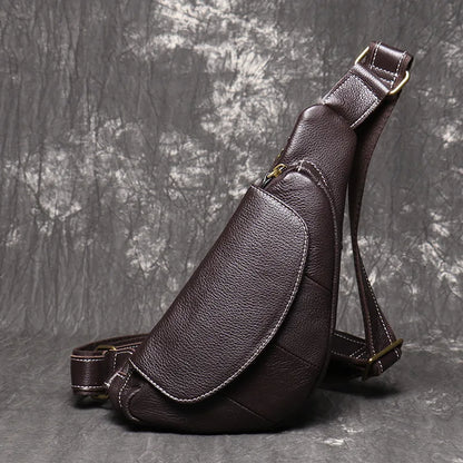 Men S Outdoor Casual Chest Bag Genuine Leather Personalized Single-Shoulder Crossbody Bag