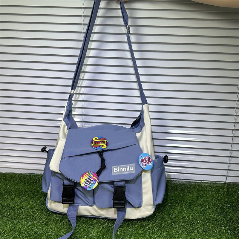 Men's Crossbody Shoulder Bag with Badge Bear Charm – School & Travel