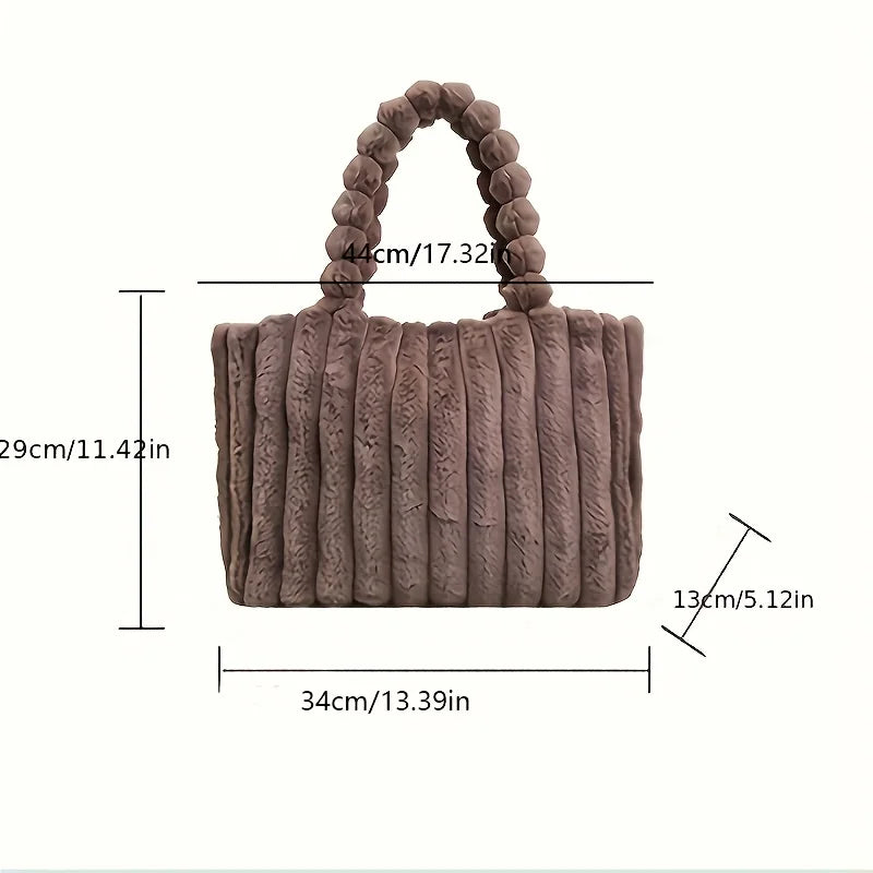 Large Capacity Plush Tote Bag Stiped Faux Fur Shoulder Bag - Soft