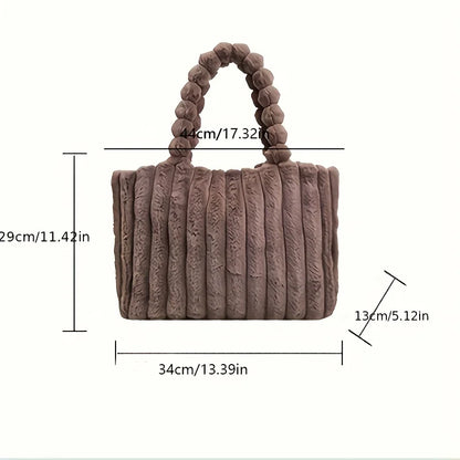 Large Capacity Plush Tote Bag Stiped Faux Fur Shoulder Bag - Soft