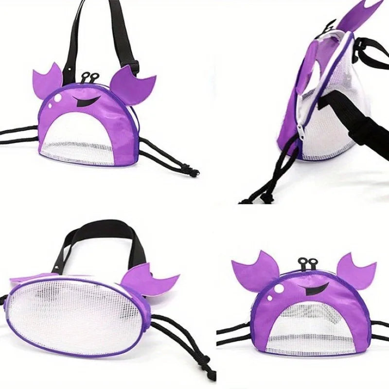 Novelty Design Crab Mesh Storage Bag Cute Cartoon Pattern Zipper Beach Bag Girl Shoulder Bag
