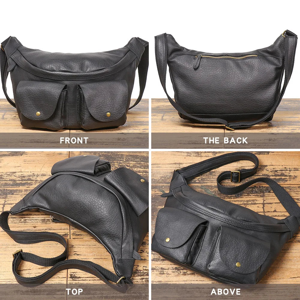 Top-Grain Cowhide Cycling Genuine Leather Single-Shoulder Armpit Bag Commuting Large Capacity