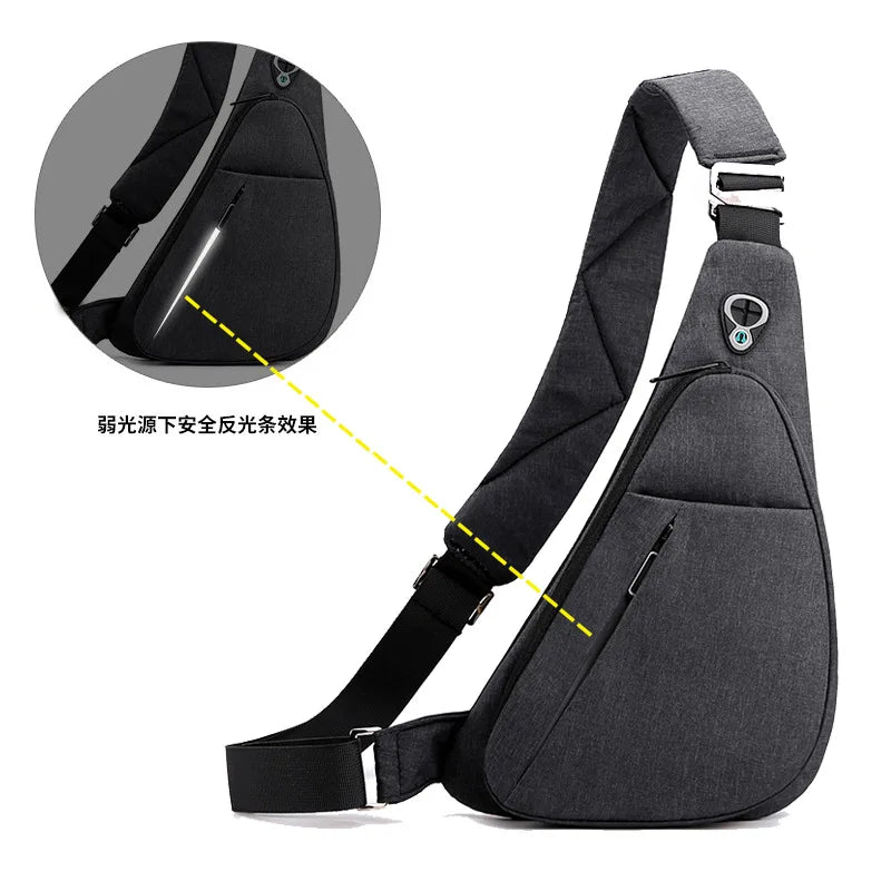 Men S Large-Capacity Single-Shoulder Chest Bag Casual Commuting Small Backpack Reflective Waterproof