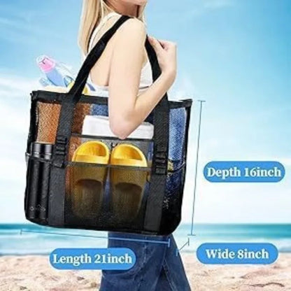 Large Mesh Beach Tote Bag Lightweight Quick-Dry Pool Bag