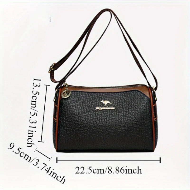 PU Leather Crossbody Bag Women Textured Shoulder Wide Strap