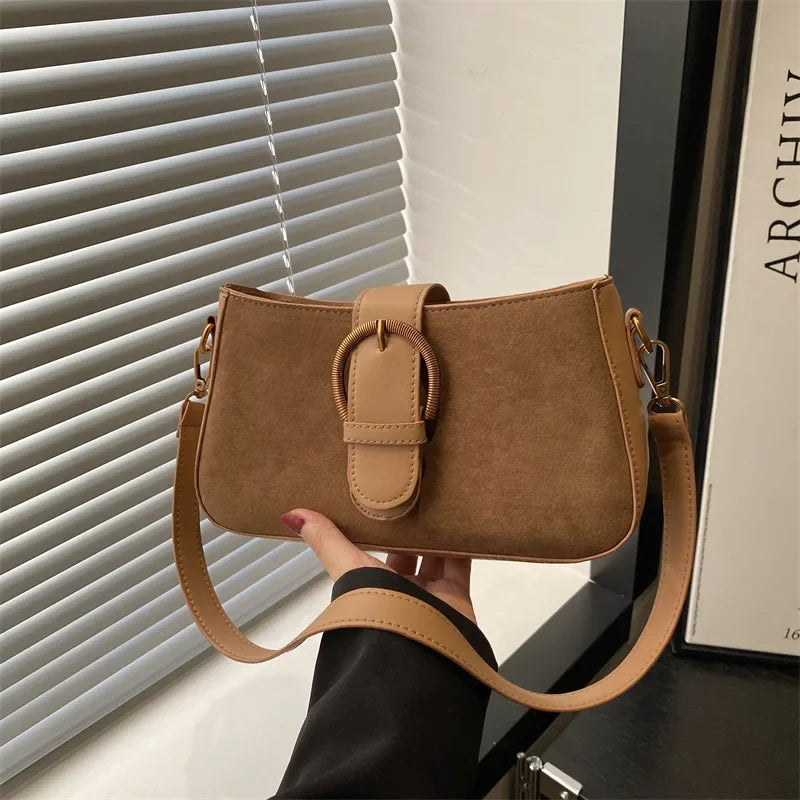 Suede Baguette Bag – Women's Small Shoulder & Crossbody Purse