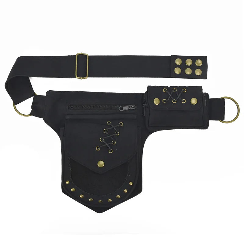 Men S Women Waist Bags Retro Rivets Mobile Phone Storage
