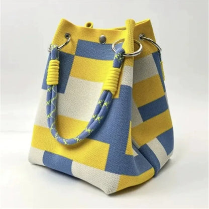 Canvas Striped Bucket Tote Bag – Women's Colorful Shoulder Bag for Casual Outings
