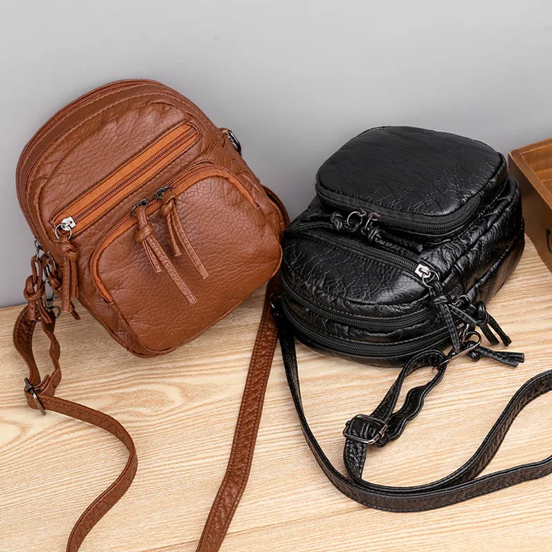 Retro Soft Leather Crossbody Bag – Multi-Pocket Shoulder Bag