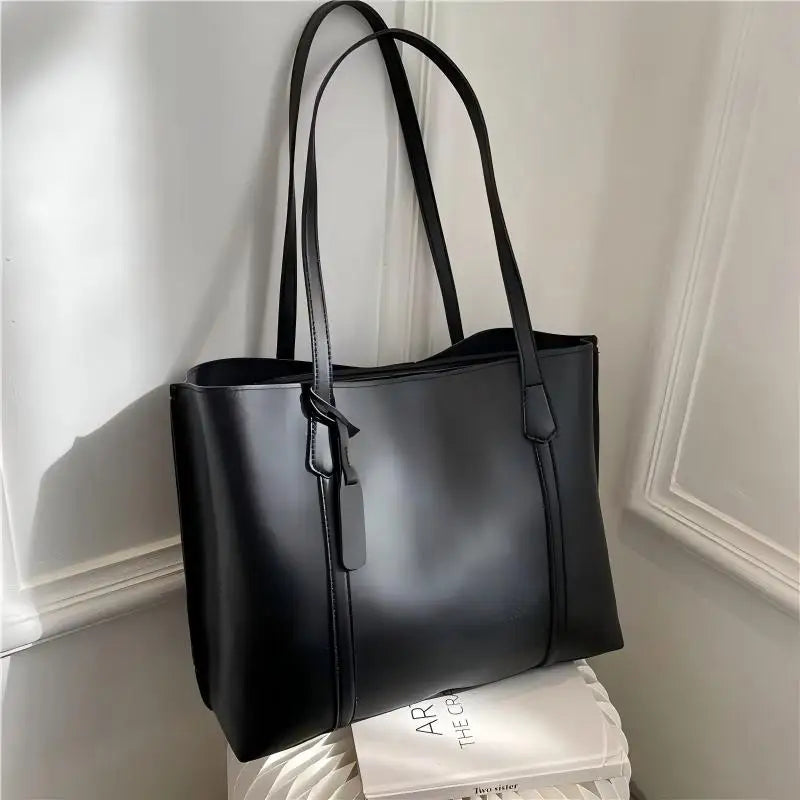 Women Korean Large Capacity Soft Pu Leather Tote Bag Casual Versatile Single Shoulder Handbag Daily