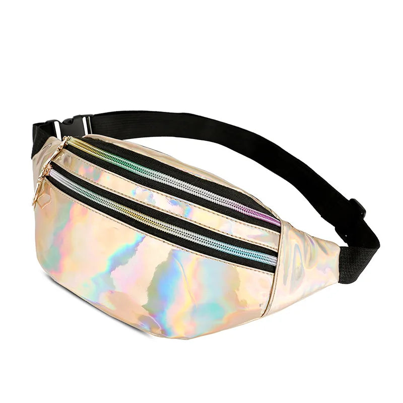 Ladies Laser Waist Bag Pu Multi-Function Color One Shoulder Sling Large Capacity Mobile Phone
