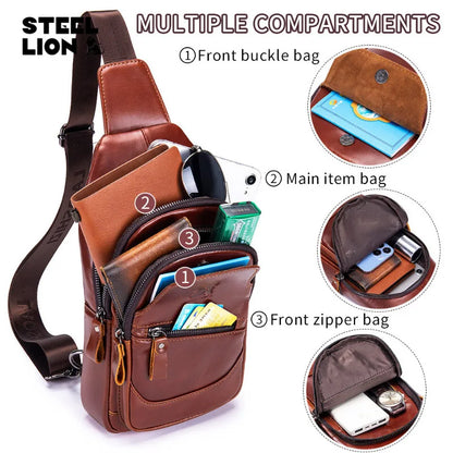 Large-Capacity Genuine Leather Men S Single-Shoulder Crossbody Usb Chest Bag Top Layer Cowhide