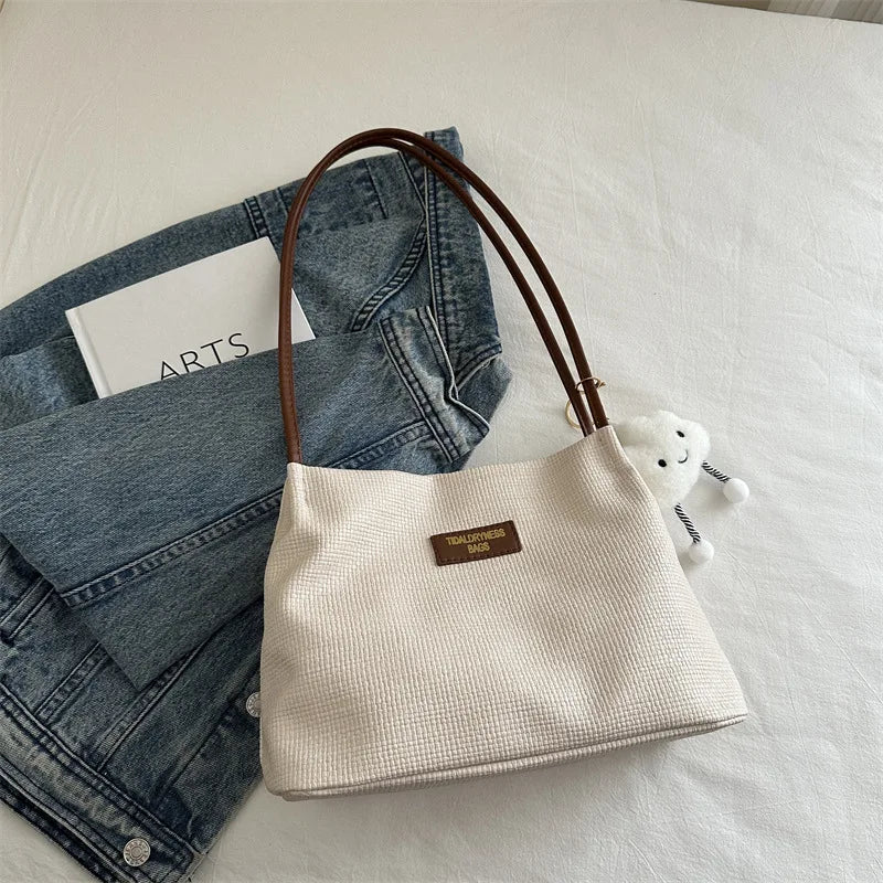 Textured Tote Bag with Plush Cloud Charm – Large Shoulder Bag