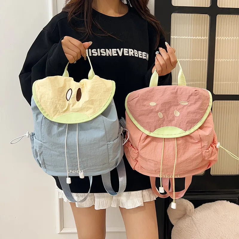 Cute Watermelon Flap Drawstring Backpack Fruit Print Small Rucksack Top Handle