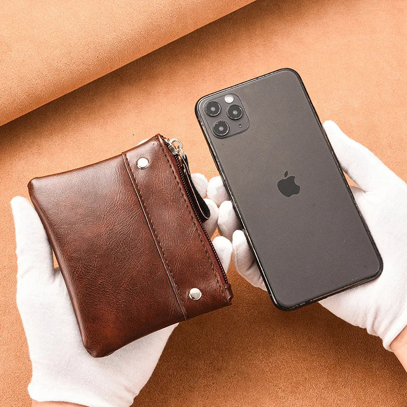 Change Purse Men Short Thin Solid Color Pu Mini Zipper Card Coin