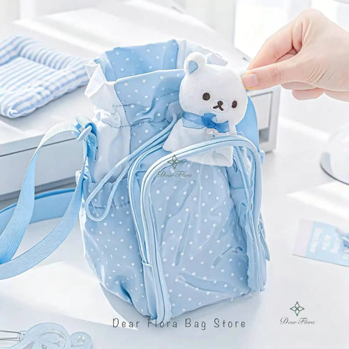 Cute Polka Dot Ita Shoulder Bag with Clear Window & Drawstring