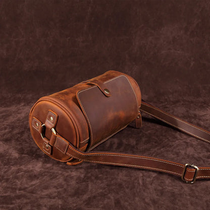 Crazy Horse Leather Men S Top Layer Cowhide Cylinder Bag Genuine Leather Retro Single-Shoulder Bag