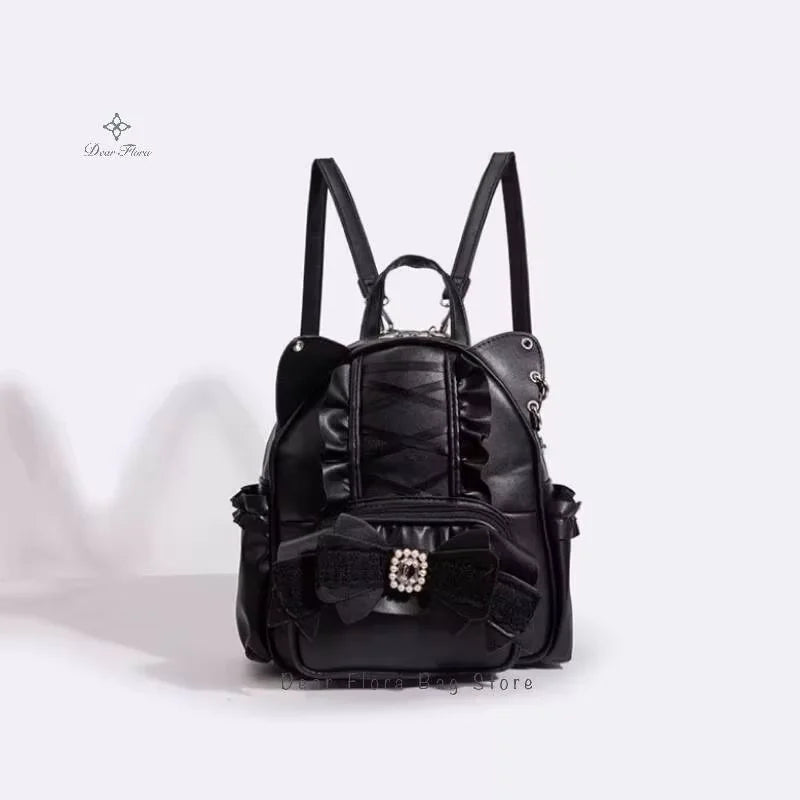 Cat Ear Backpack for Women – Lolita Lace Bow Y2K Punk Knapsack