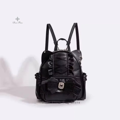 Cat Ear Backpack for Women – Lolita Lace Bow Y2K Punk Knapsack