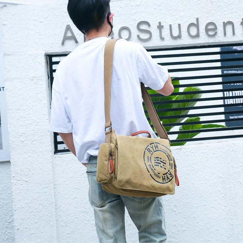 Canvas Men S Multi-Layer Shoulder Bag Business Leisure Handheld Cross-Body Documents Computer