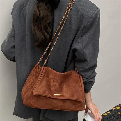 Retro Suede Chain Shoulder Bag – Large Capacity Crossbody Handbag for Women