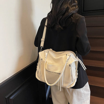 Leather Tote Bag with Tassel – Zipper Crossbody Handbag
