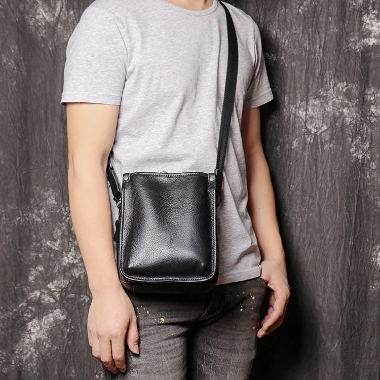 Retro Fashionable Men S Square Cowhide Single-Shoulder Bag Women Genuine Leather Crossbody