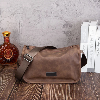 Men S Pu Leather Single-Shoulder Bag Simple Fashionable Square Crossbody Bag Young Cyclists