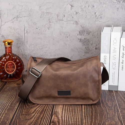 Men S Pu Leather Single-Shoulder Bag Simple Fashionable Square Crossbody Bag Young Cyclists