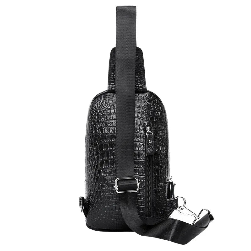 Men S Large Capacity Leather Breast Bag Head Layer Shoulder Oblique Cross Chest Crocodile
