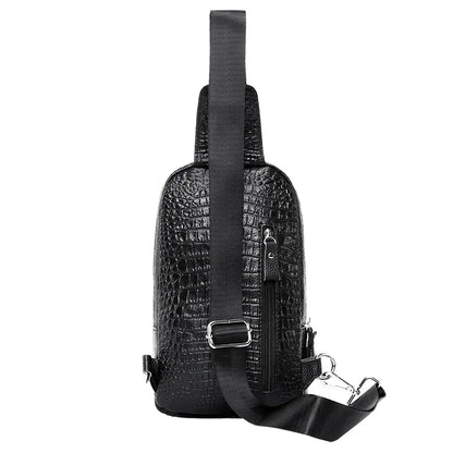 Men S Large Capacity Leather Breast Bag Head Layer Shoulder Oblique Cross Chest Crocodile