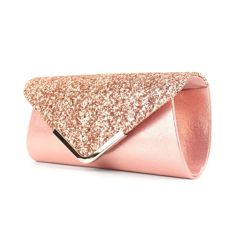 Sparkly Black Evening Clutch Bag Envelope Purse Gold Chain Parties Prom Special Occasions Formal
