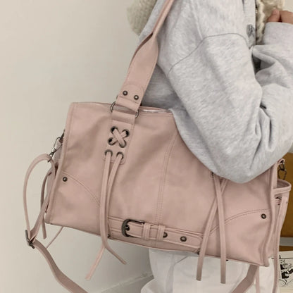 Retro Women S Motorcycle Handbag Brand Tassel Design High-End Shoulder Pillow Bag Trendy Large