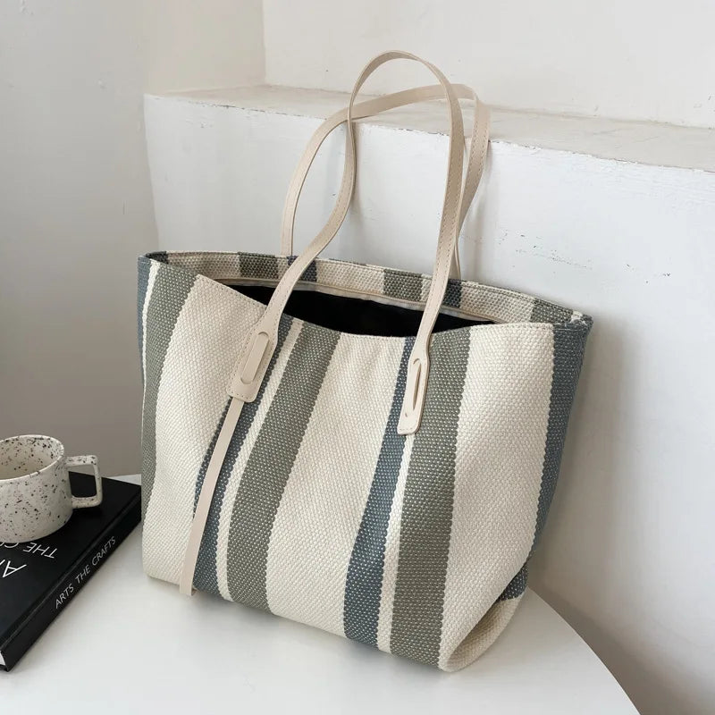 Raffia Summer Bags Woman Stripe Designer Shoulder Crossbody Shopper Storage Bag Women Casual Canvas