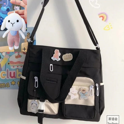 Kawaii Canvas Crossbody Bag – Japanese Style Shoulder Bag for Women & Students