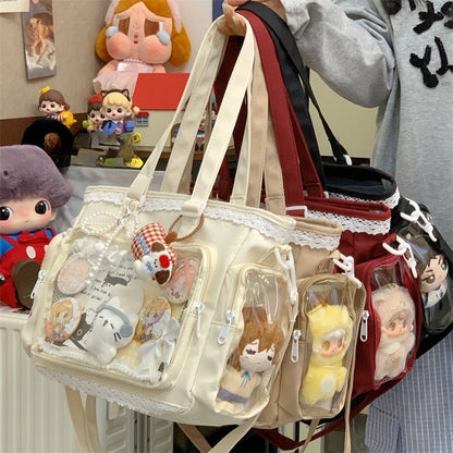 Y2k Cute Japanese Ita Shoulder Bag Lolita Girls Transparent Tote Large Capacity Crossbody Casual Diy