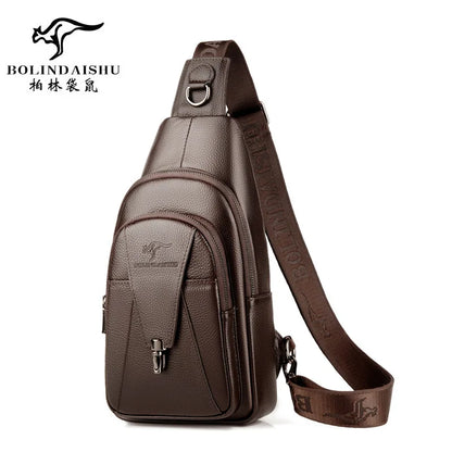 Men S Chest Bag Buckle Zipper Cross-Body Casual Shoulder Leather Large Capacity Business Backpack