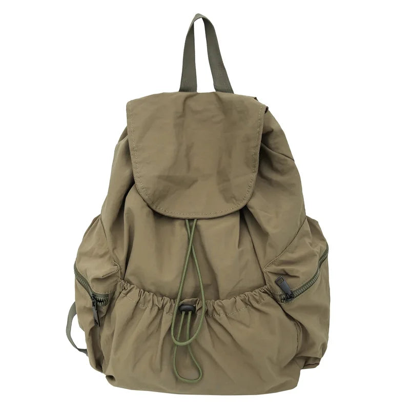 Pleated Drawstring Nylon Backpack Women S Niche Trend Large Capacity Flip School Bag Girls