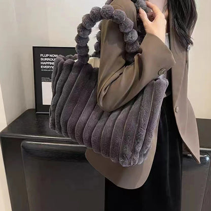 Plush Tote Bag Lightweight Large Capacity Shoulder Tote Bag Women S Solid Color Versatile Commuter