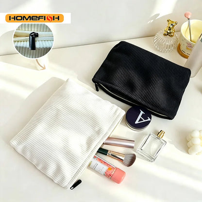 Homefish Corduroy Cosmetic Bag Large Capacity Portable Travel Makeup Organizer Zipper Women Daily