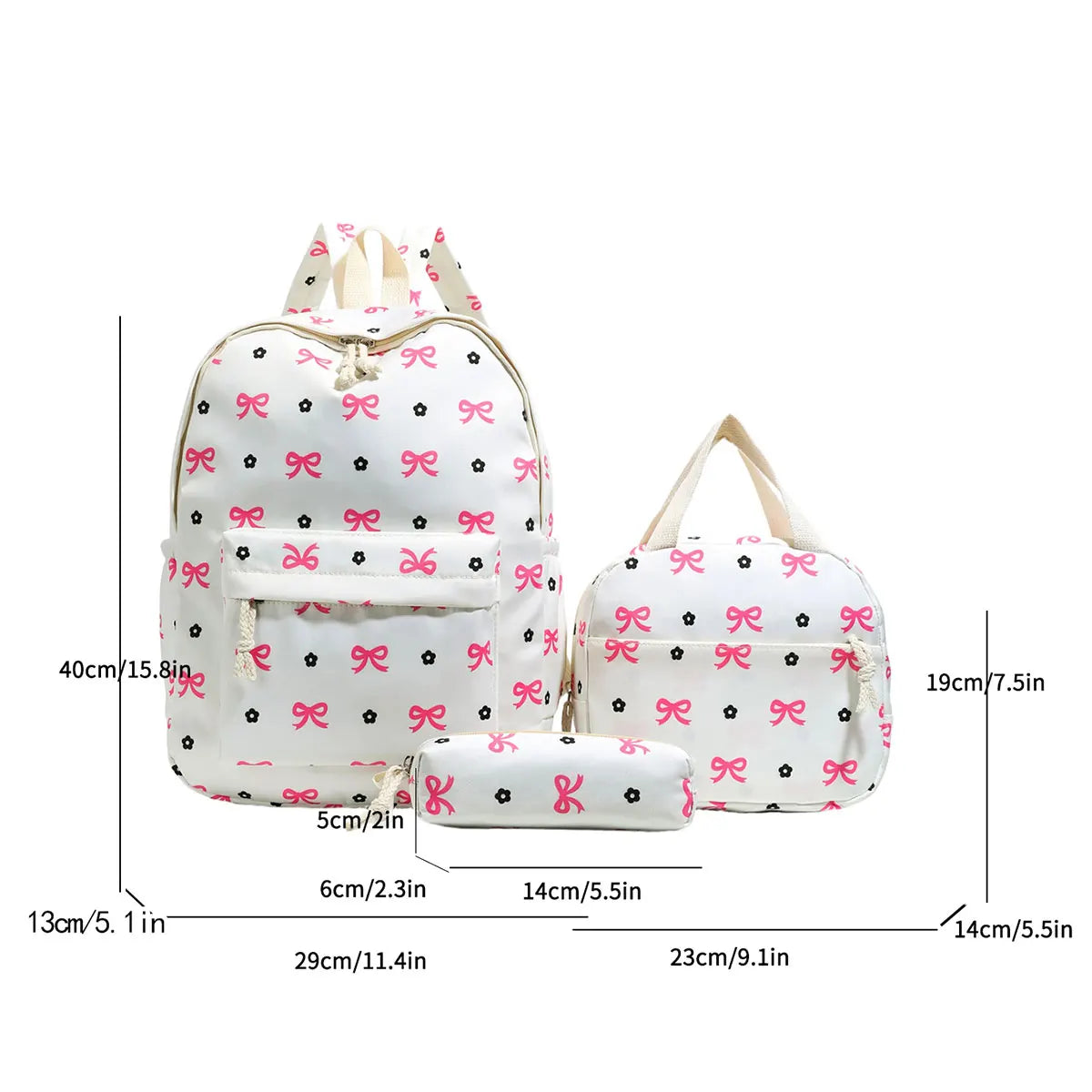 Sweet Fresh Butterfly Flower Printed Three Piece Backpack Set Lightweight Large Capacity Student