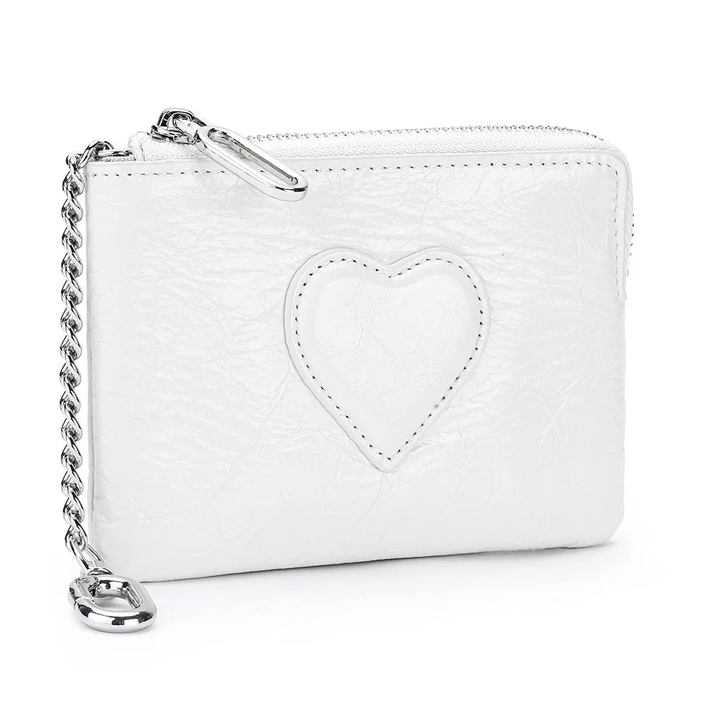 Oil-Wax Cowhide Small Lady S Heart Coin Purse Card