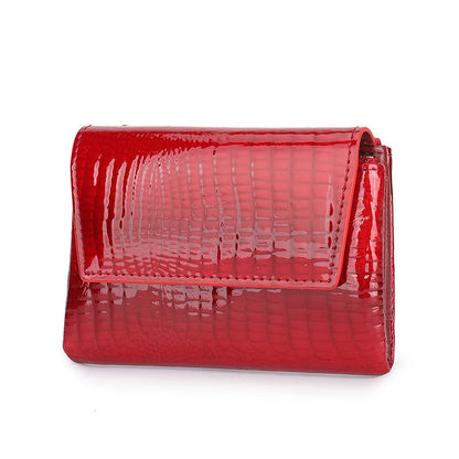 Glossy Genuine Leather Short Wallet Women High-End Lacquered Magnetic Buckle Wallet