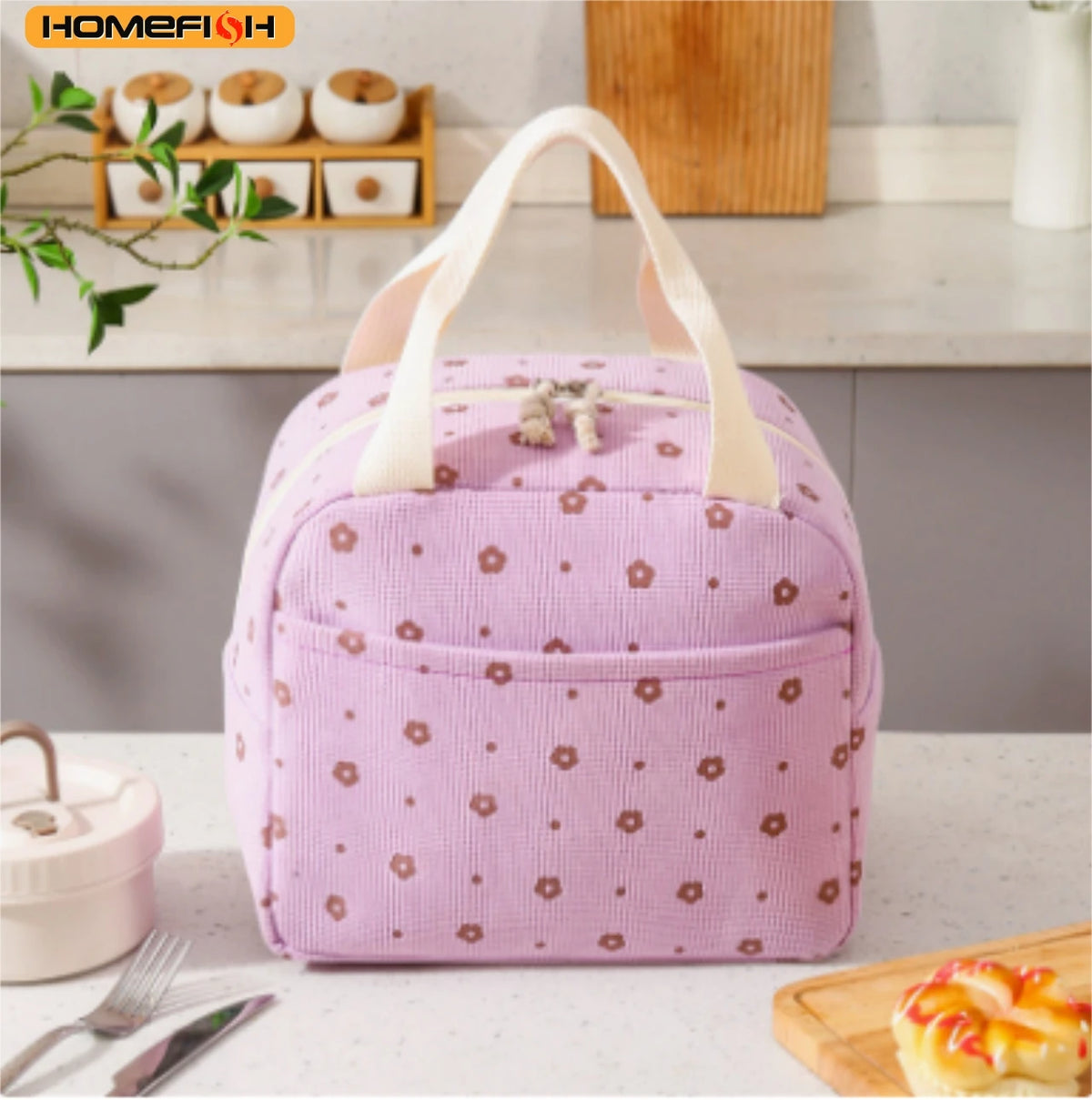 Homefish Cute Flower Pattern Lunch Box Bag Waterproof Durable Insulated Thermal Handbag Food Storage