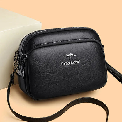 Faux Leather Crossbody Bag for Women – Multi-Zip Shoulder Purse
